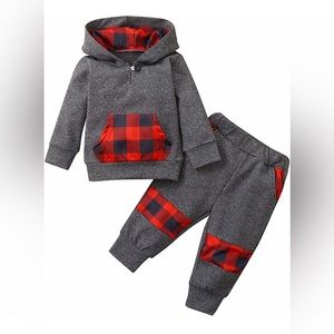 Toddler Warm Coat,Kids Infant Boys Hooded  Sweatshirt Patchwork Outfit Set 2PCS